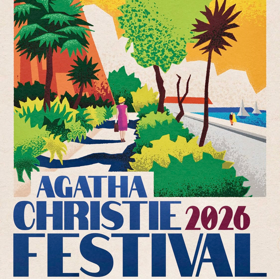 Arresting retro travel poster art promotes Agatha Christie Festival